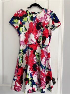 Floral Splash Fit & Flare Dress - White Multicolor